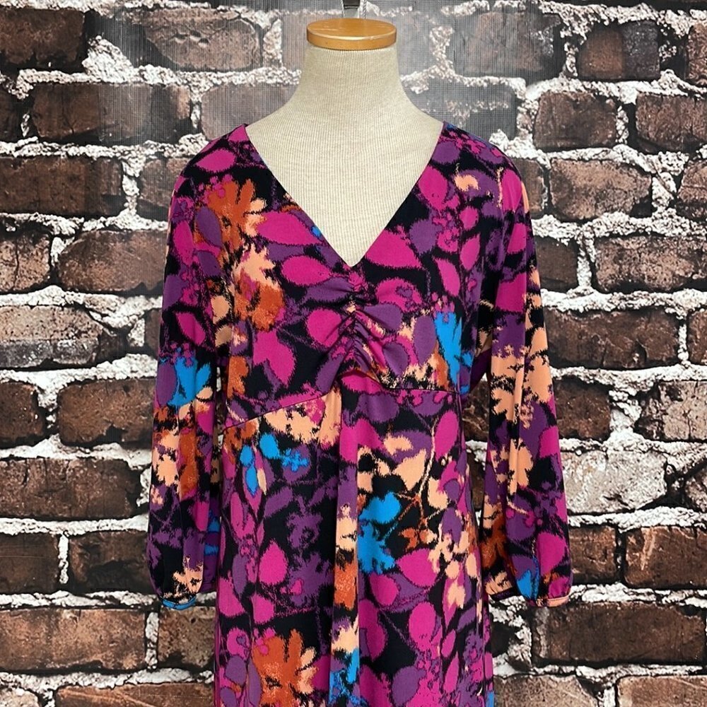 ALFANI Dress V-Neck Midi Floral Pink Orange Size Large L - Picture 7 of 16